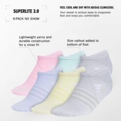 Adidas Superlite 6PK Youth Girls' No Show Socks 7 Adidas Superlite 6PK Youth Girls' No Show Socks -Shoe Sensation Shop adidas 5159093 cirlssuperlite3.06pack pink04