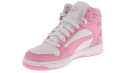 Puma Rebound Layup Blossom Junior Girls (4-7) Hi-Top Athletic Sneaker -Shoe Sensation Shop puma 40309601 reboundlayuprclblossom pink05